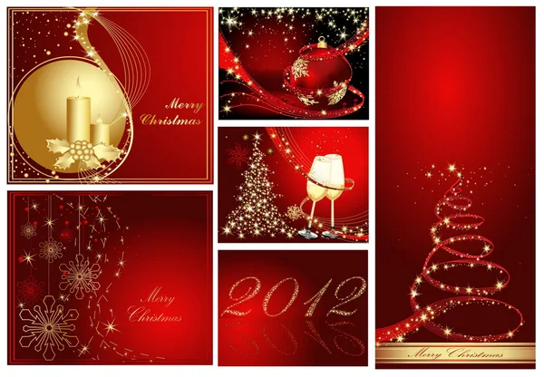 メリー クリスマスと新年あけましておめでとうございますコレクションのゴールドと赤 — ストックベクタ