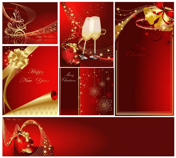 快乐圣诞快乐新的一年收集金色和红色 — 图库矢量图片