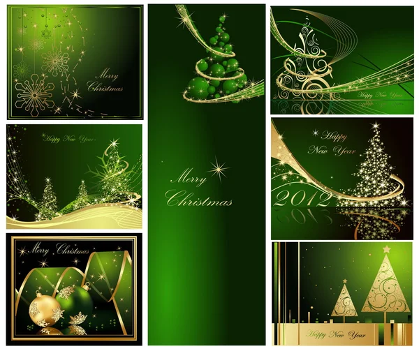 Frohe Weihnachten und ein gutes neues Jahr Kollektion Gold und Grün — Stockvektor