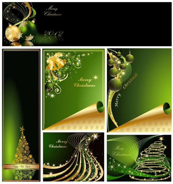 Frohe Weihnachten und ein gutes neues Jahr Kollektion Gold und Grün — Stockvektor