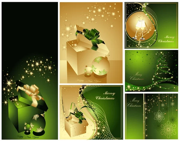 Веселого Різдва і щасливого нового року колекція золото і зелений — стоковий вектор