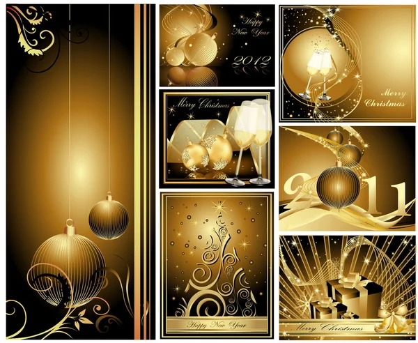 Gold Merry Christmas und Happy New Year Kollektion — Stockvektor