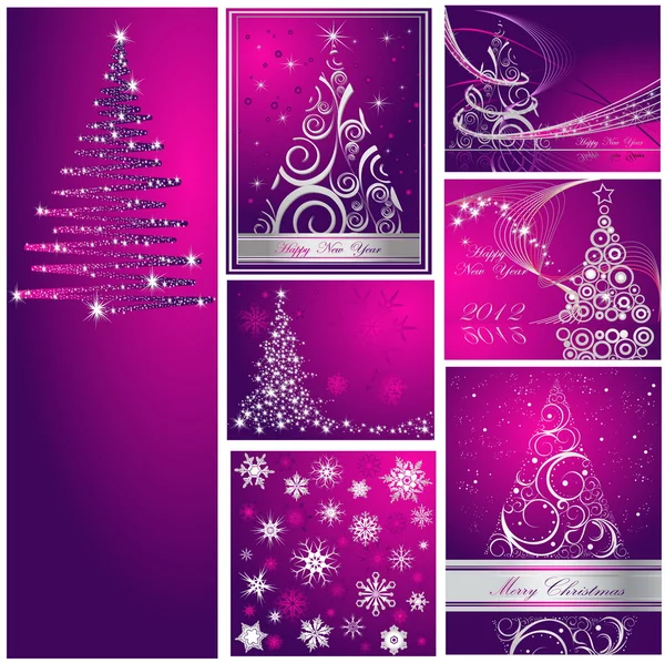 Feliz Navidad y Feliz Año Nuevo colección de plata y violeta — Archivo Imágenes Vectoriales