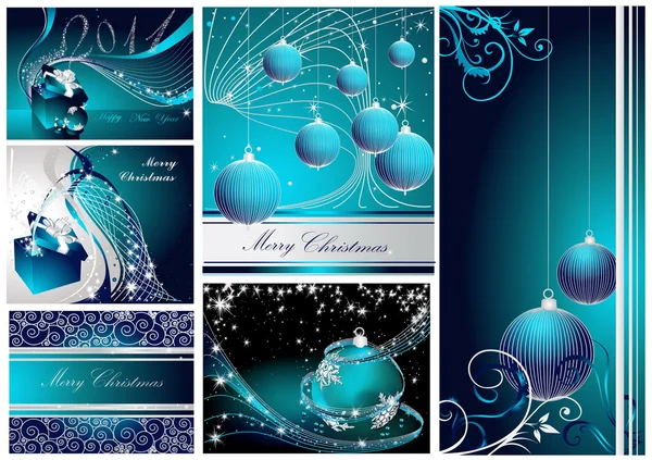 圣诞快乐新年快乐系列银蓝相间 — 图库矢量图片