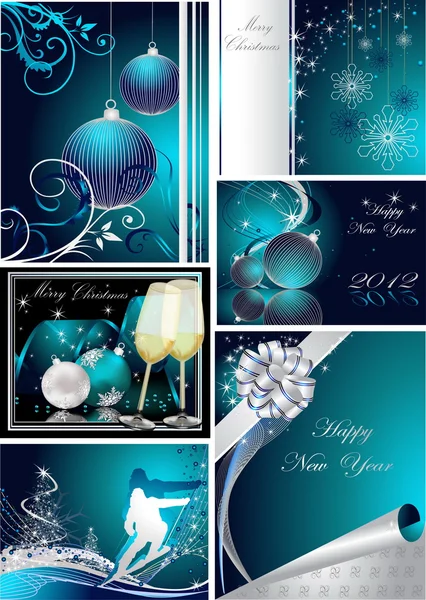 Frohe Weihnachten und ein gutes neues Jahr Kollektion silber und blau — Stockvektor