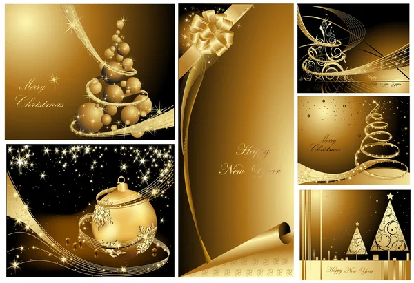 Gold Merry Christmas and Happy New Year collection — Stock Vector