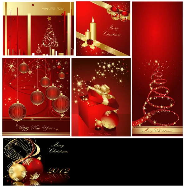 快乐圣诞快乐新的一年收集金色和红色 — 图库矢量图片