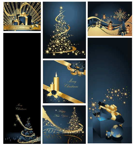 Buon Natale e felice anno nuovo collezione oro e blu — Vettoriale Stock