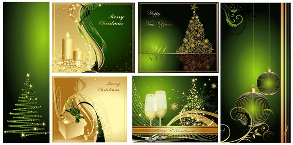 Joyeux Noël et bonne année collection or et vert — Image vectorielle