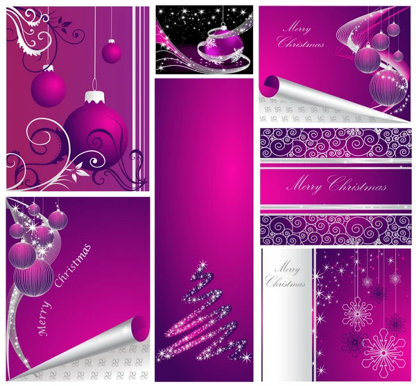Joyeux Noël et bonne année collection argent et violet — Image vectorielle