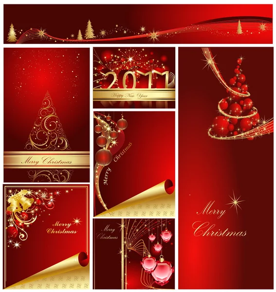Feliz Navidad y Feliz Año Nuevo colección de oro y rojo — Vector de stock