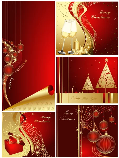 Veselé Vánoce a šťastný nový rok kolekce zlaté a červené — Stockový vektor