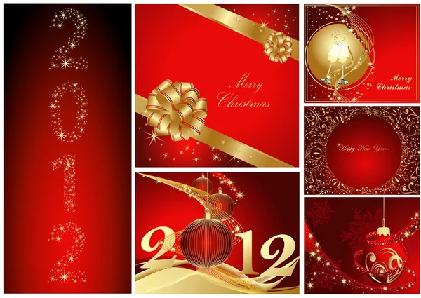 Joyeux Noël et bonne année collection or et rouge — Image vectorielle