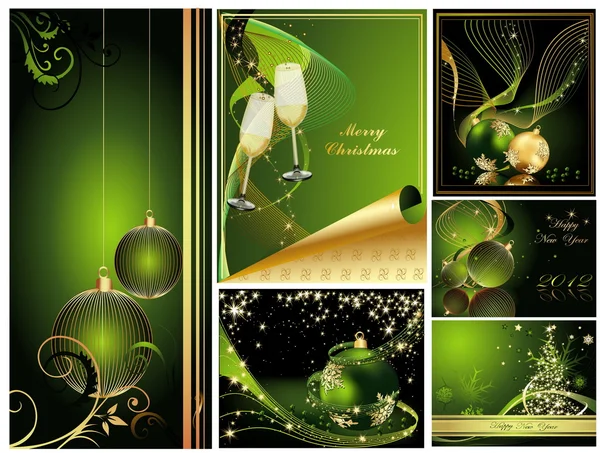 Feliz Natal e Feliz Ano Novo coleção de ouro e verde —  Vetores de Stock