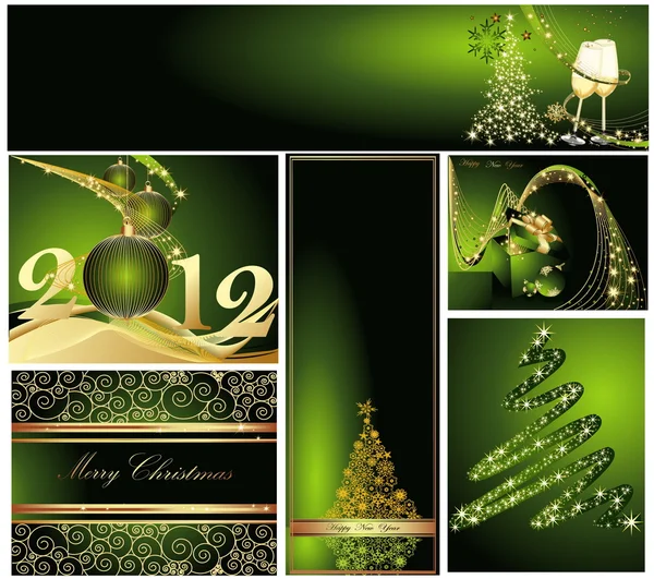 Feliz Navidad y Feliz Año Nuevo colección de oro y verde — Archivo Imágenes Vectoriales