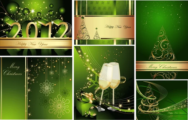 Buon Natale e felice anno nuovo collezione oro e verde — Vettoriale Stock