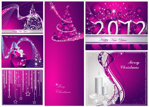 Joyeux Noël et bonne année collection argent et violet — Image vectorielle