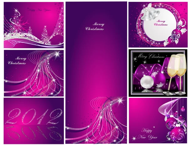 Feliz Navidad y Feliz Año Nuevo colección de plata y violeta — Archivo Imágenes Vectoriales