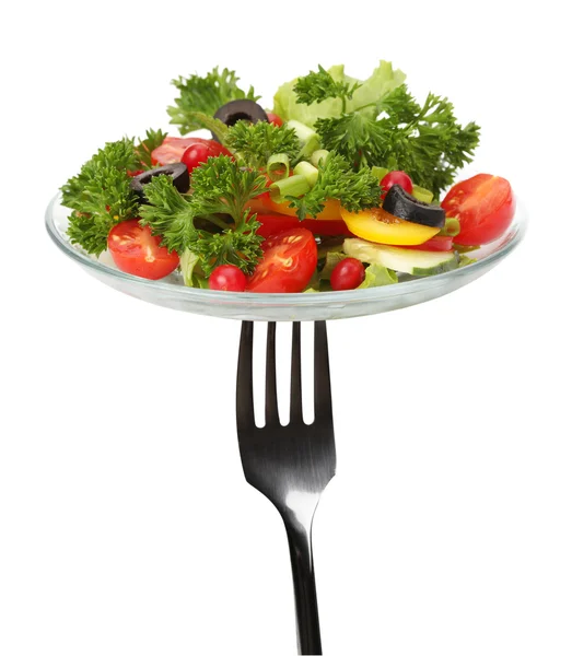 Вилка со свежим салатом — стоковое фото