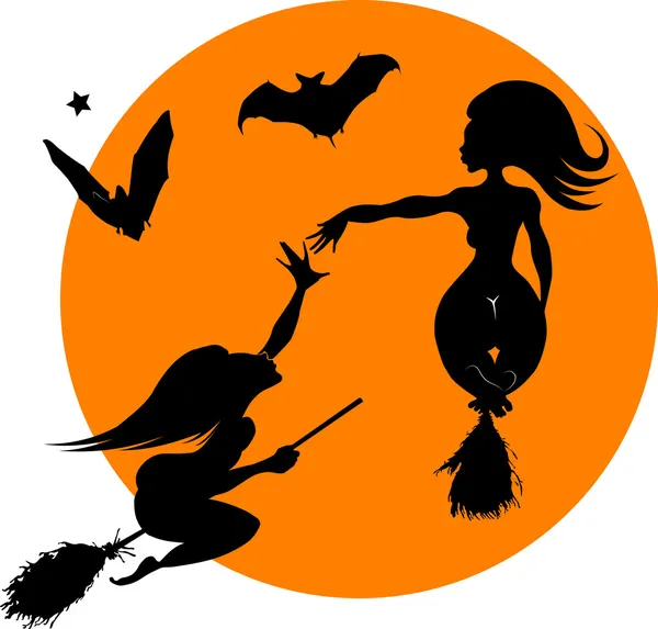 女巫和蝙蝠 — 图库矢量图片