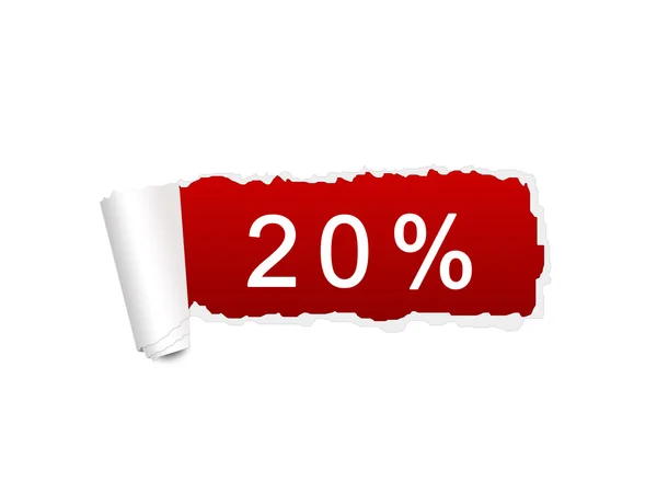 20 por ciento de descuento en el papel blanco rasgado — Foto de Stock