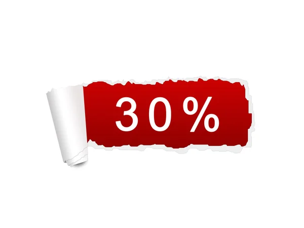 30 por ciento de descuento en el papel blanco rasgado — Foto de Stock