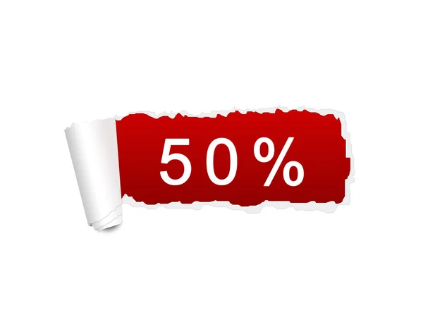 50 por ciento de descuento en el papel blanco rasgado — Foto de Stock