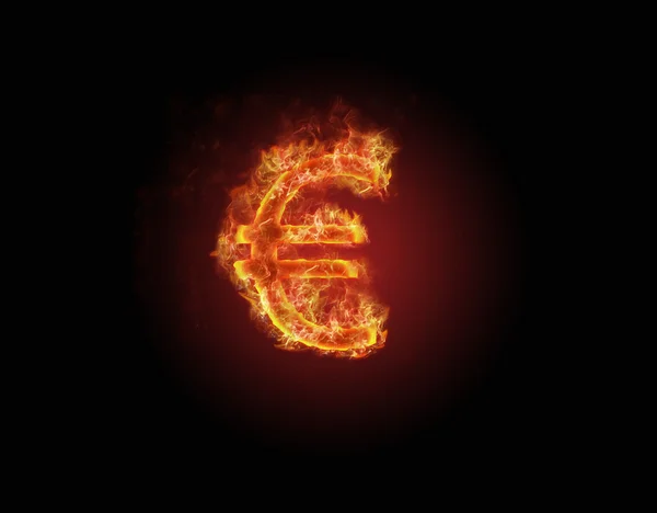 stock image Burning Euro currency symbol as a sign of economic crisis