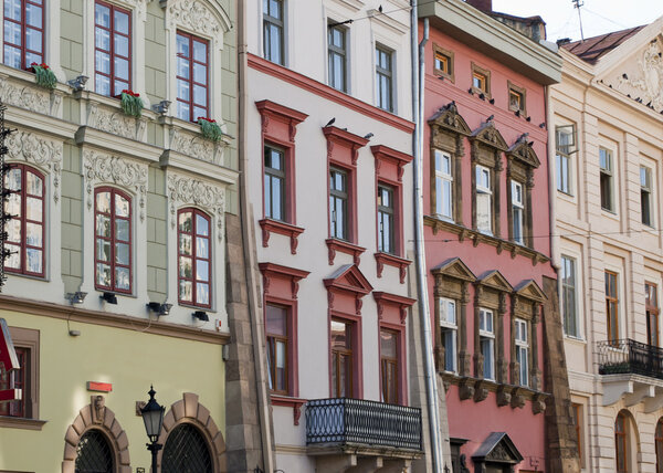 Renaissance buildings in Market (Rynok) Square of Lviv Ukraine