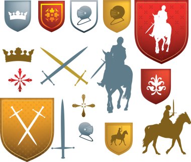 colour medieval, mediaeval icons and emblems clipart