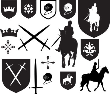Old style elizabethan, tudor and medieval style icons and emblem clipart