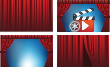 Cinema or theatre cutains opened and closed clipart