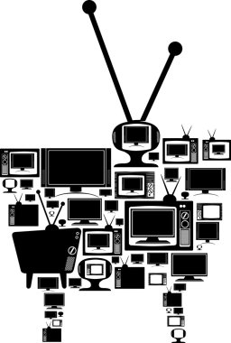 Different types of television sets illustrated to form one giant clipart