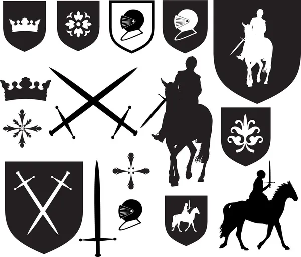旧样式伊丽莎白女王、 都铎和中世纪风格图标和会徽 — 图库矢量图片