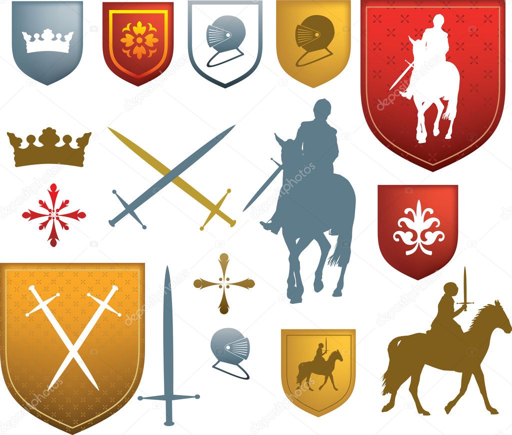 colour medieval, mediaeval icons and emblems