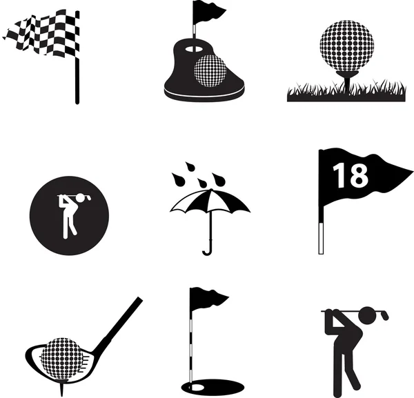 Ícone de golfe definido no preto — Vetor de Stock