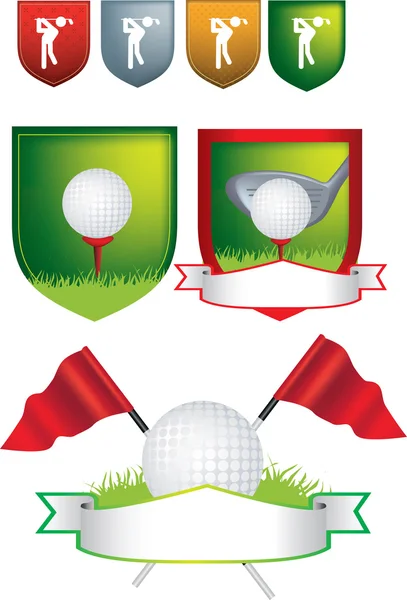 Set of golf shields and designs — Stock Vector