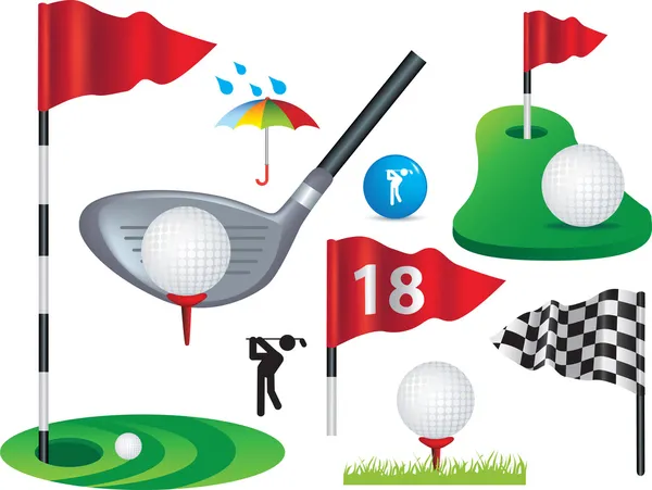 Zestaw pełny kolor ikony golfa i wzory — Wektor stockowy
