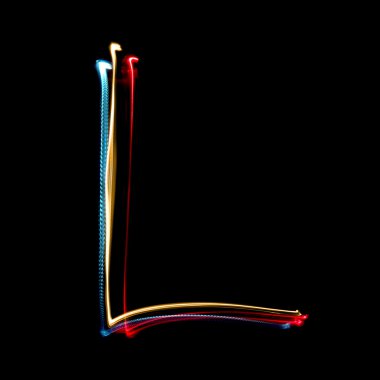 Letter L made from brightly coloured neon lights clipart