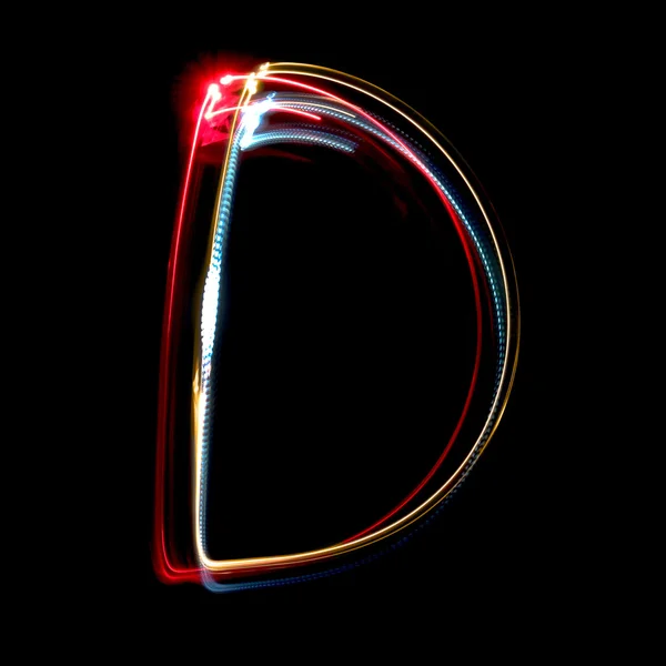 Letter D made from brightly coloured neon lights — Stock Photo, Image