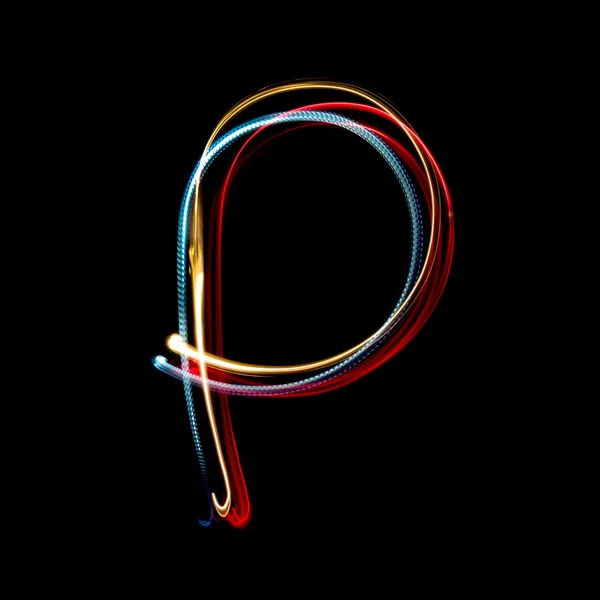 Letter p gemaakt van helder gekleurde neon lights — Stockfoto