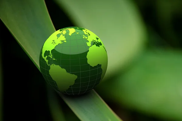 3D-groene aarde op gras - ecologie concept — Stockfoto