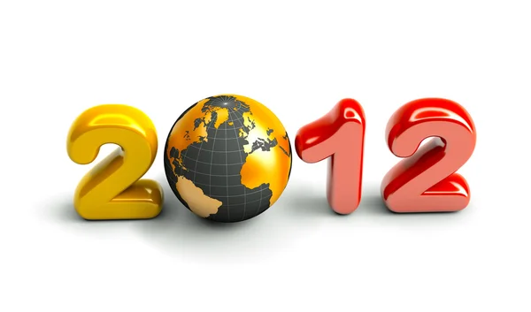 3d new year 2012 shape on white background with 3d globe — Stock Photo, Image