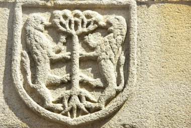 Medieval blazon in old door,Portugal. clipart