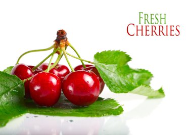 Fresh cherry berries with leaves clipart