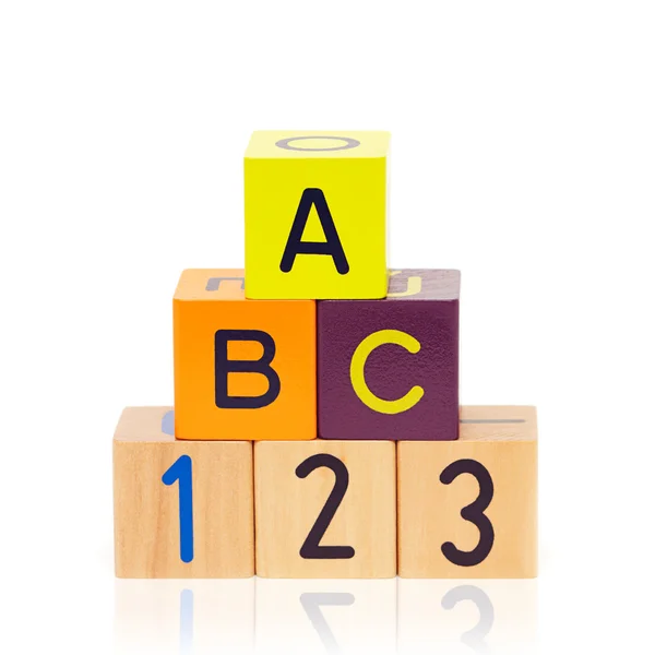 Houten blokken, letters en cijfers — Stockfoto