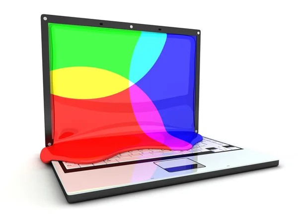Laptop i farby — Zdjęcie stockowe