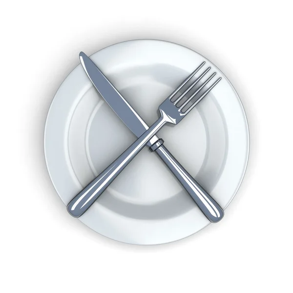 Πιάτο, πιρούνι και μαχαίρι — Φωτογραφία Αρχείου