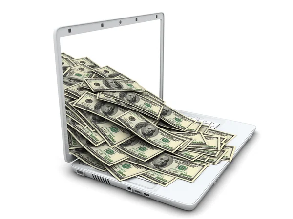 Laptop en geld — Stockfoto