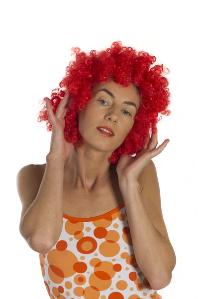 美丽的女人橙色假发 — 图库照片
